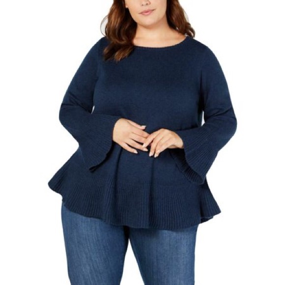 Style & Co. Sweaters - 0X 1X 2X 3X Style Co Navy Ruffle Sleeve/Hem Sweater